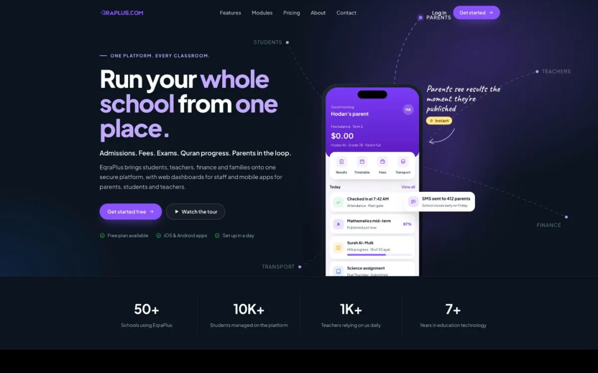 Screenshot of the EqraPlus website