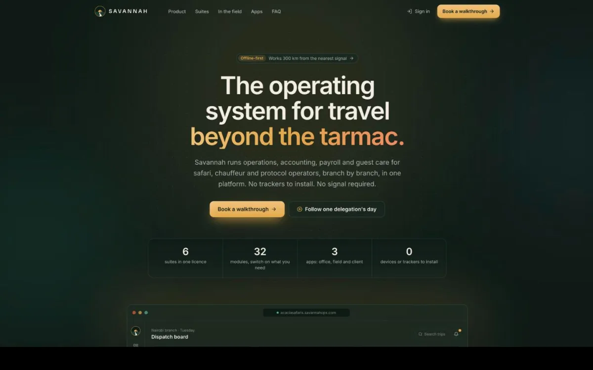 Screenshot of the Savannah website